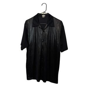 Vintage YMLA Shirt Mens Medium Black Polka Dot Textured Club Disco Rave Dance